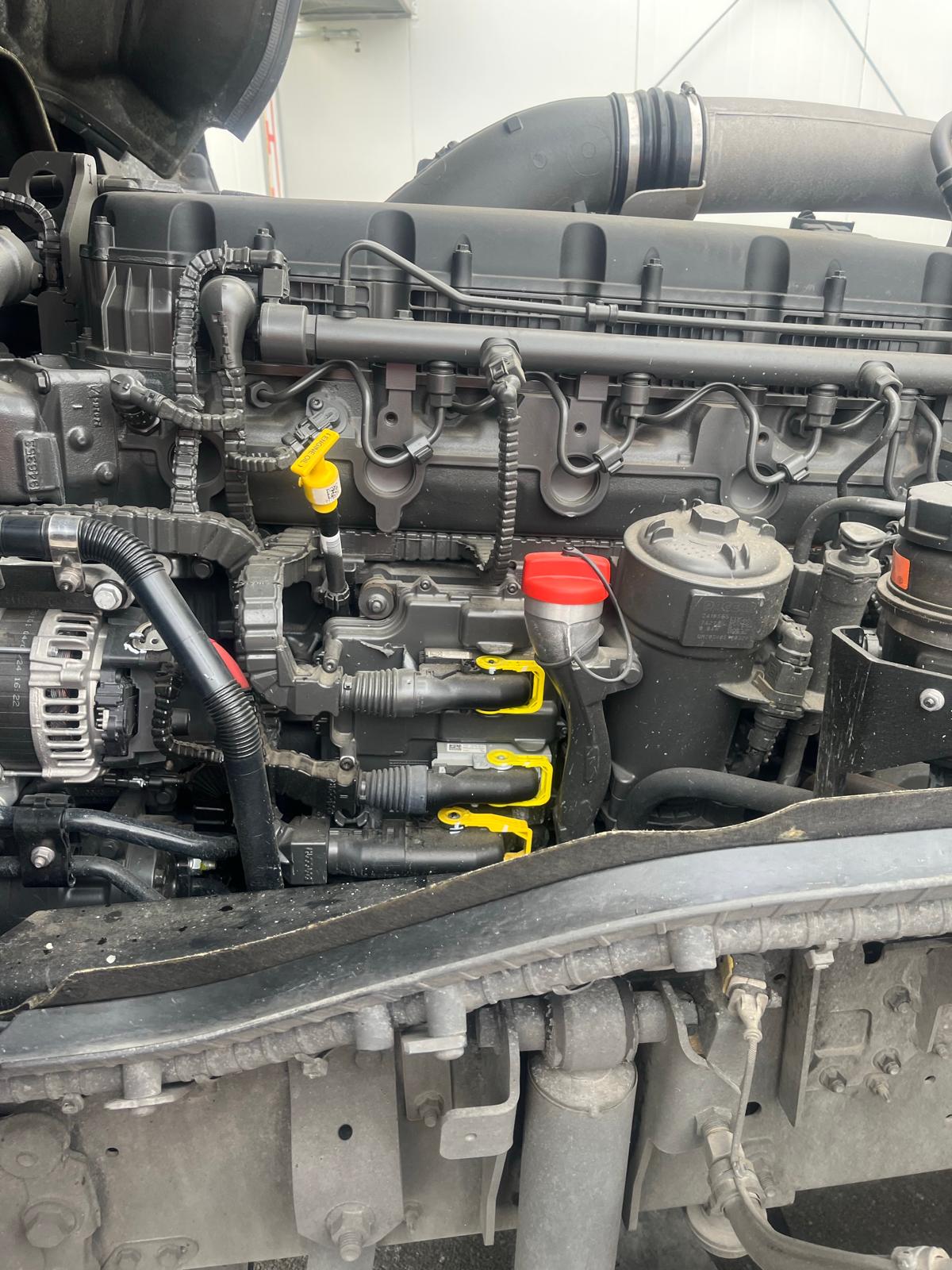 DAF engine bay during diagnostics and servicing