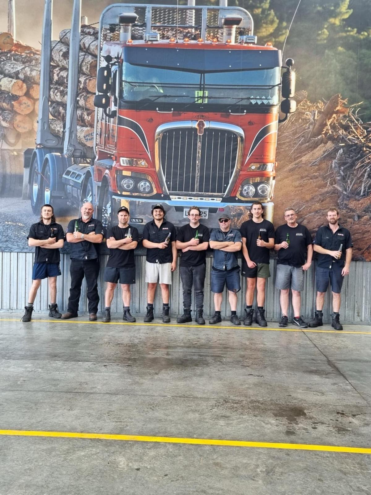 The Egmont Diesel Services team outside the Inglewood workshop in Taranaki