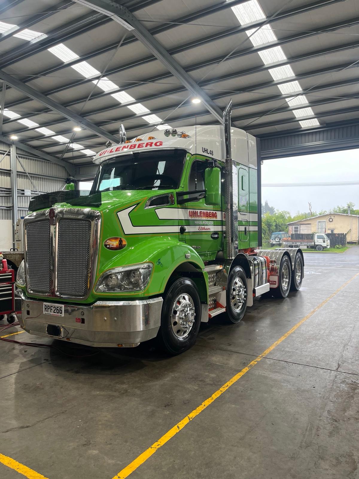 Kenworth line-haul truck in for service at Egmont Diesel Services