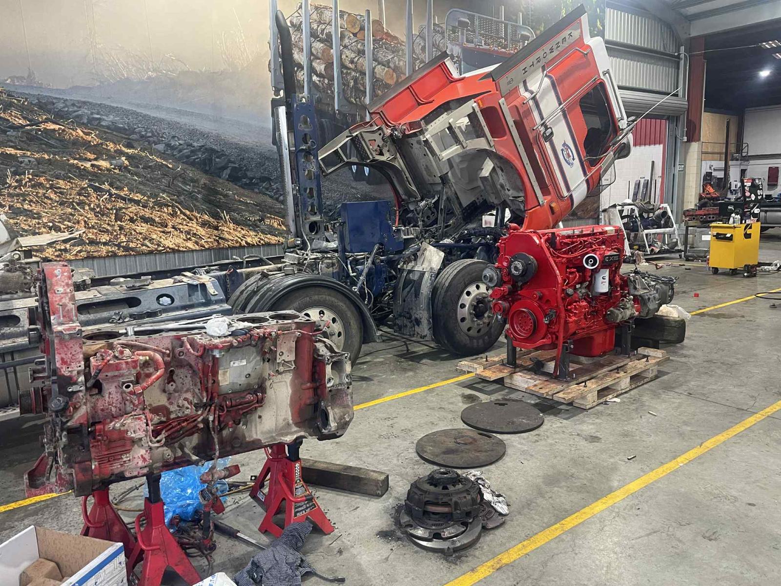 Truck strip down and engine removal in the EDS workshop